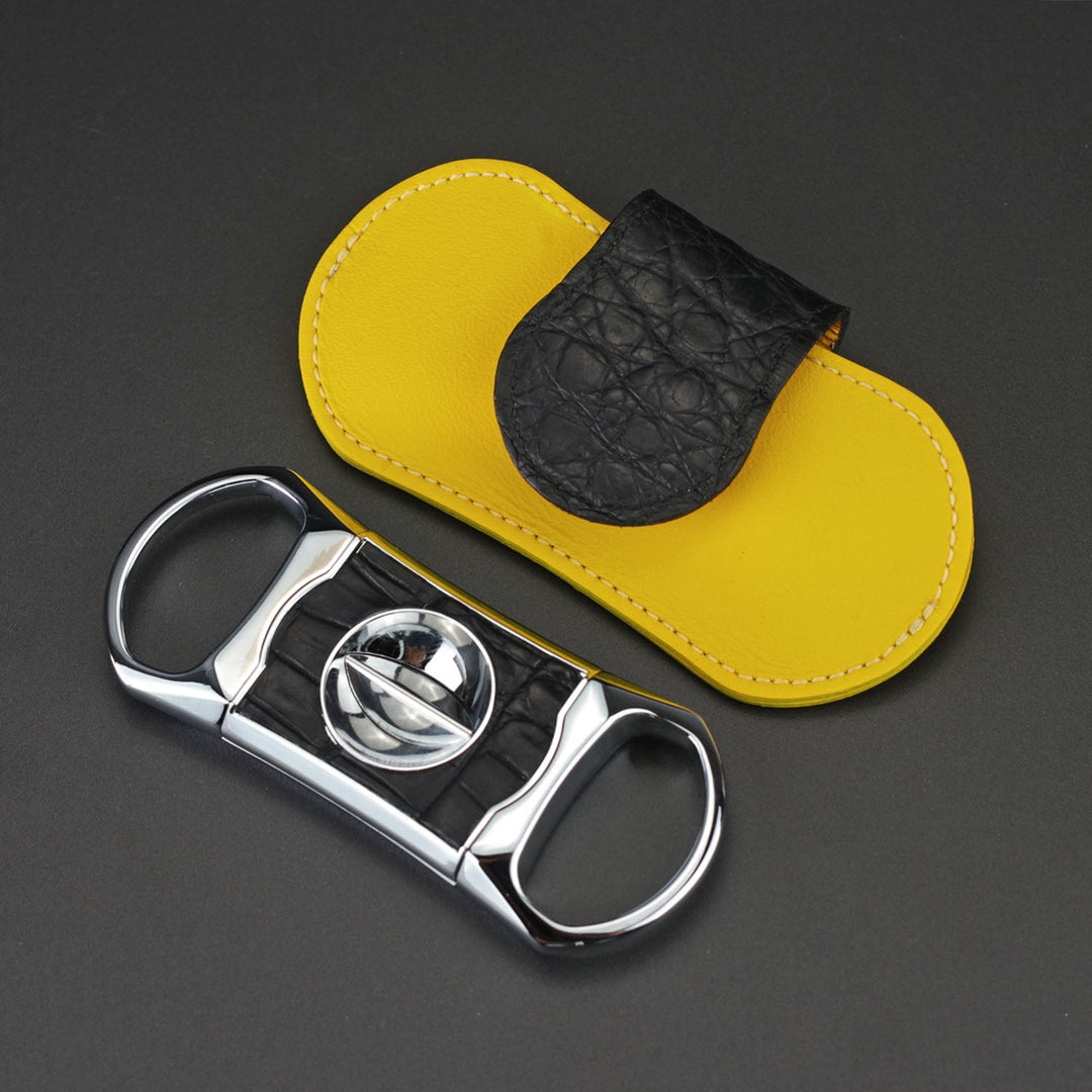Brizard and Co - The "V" Cutter - Genuine Black Caiman Alligator and Yellow Leather (Leather, Alligator)