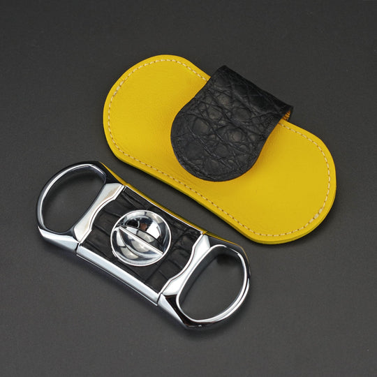 Brizard and Co - The "V" Cutter - Genuine Black Caiman Alligator and Yellow Leather (Leather, Alligator)