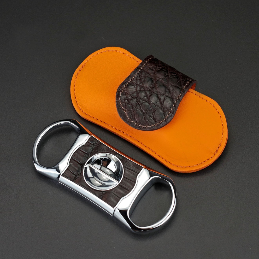 Brizard and Co - The "V" Cutter - Genuine Tobacco Caiman Alligator and Orange Leather (Leather, Alligator)