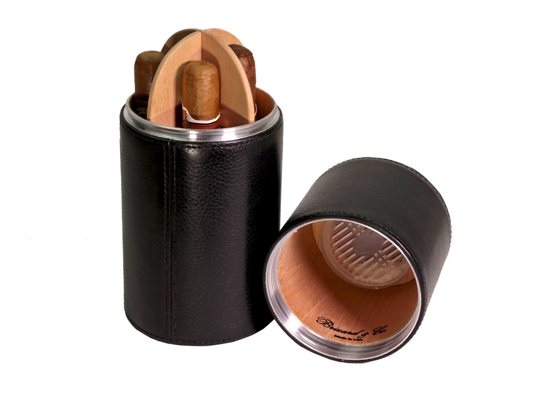 Brizard and Co - The Cylindrical Desk Humidor - Black Leather (Leather)