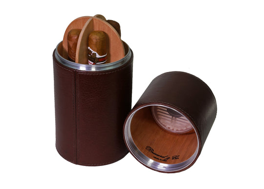 Brizard and Co - The Cylindrical Desk Humidor - Chocolate Leather (Leather)