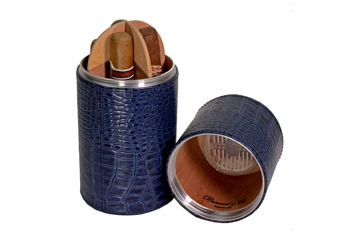 Brizard and Co - The Cylindrical Desk Humidor - Indigo Croco Pattern (Leather)