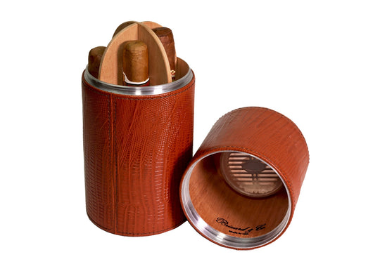 Brizard and Co - The Cylindrical Desk Humidor - Lizard Pattern Havana (Leather)