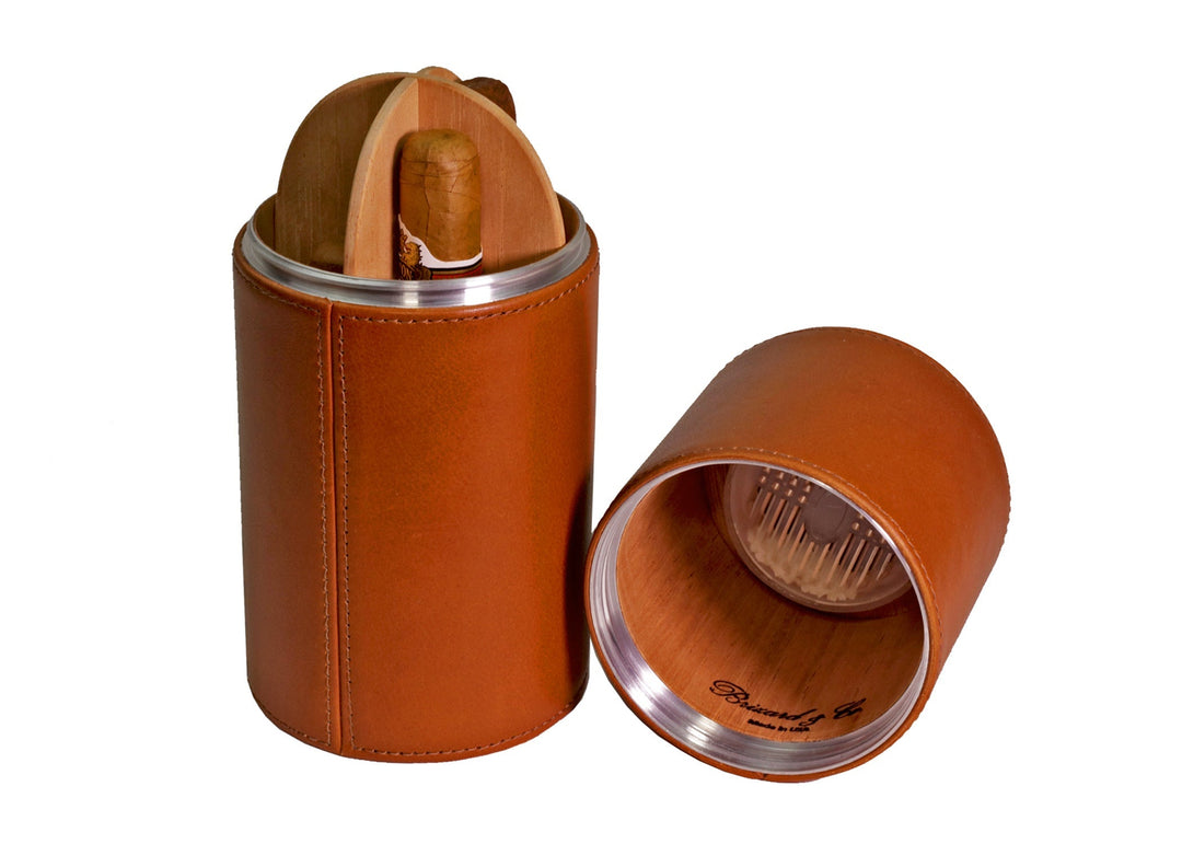 Brizard and Co - The Cylindrical Desk Humidor - Tan Leather (Leather)
