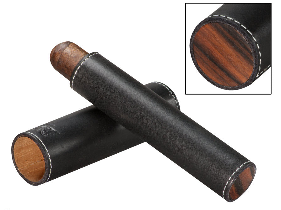 Brizard and Co - The Single Cigar Tube - Black Leather and Macassar Ebony (Leather, Exotic Wood)