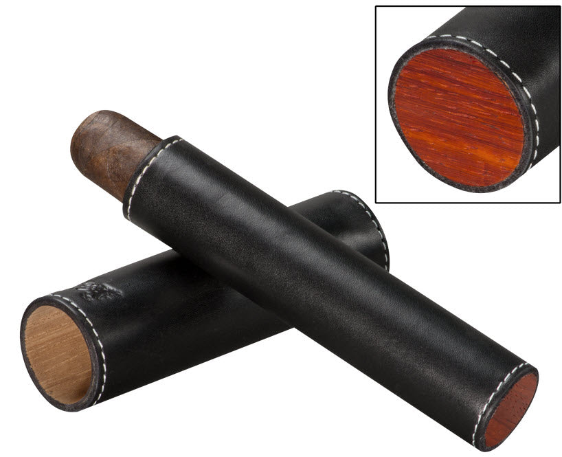 Brizard and Co - The Single Cigar Tube - Black Leather and Rosewood (Leather, Exotic Wood)