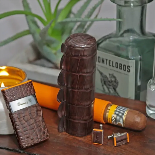 Brizard and Co - The Single Cigar Tube - Genuine Tobacco Caiman Alligator and Orange Leather (Leather, Alligator)