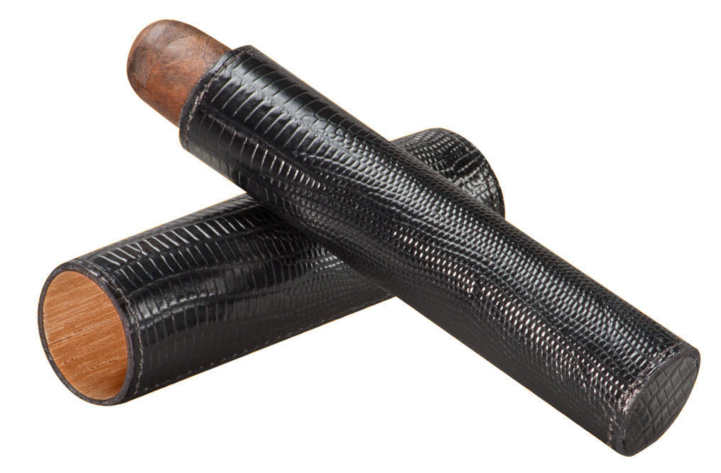 Brizard and Co - The Single Cigar Tube - Lizard Pattern Black (Leather)