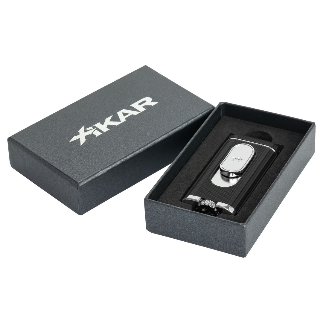 Xikar Hedron Lighter, hybrid jet/soft flame, black & chrome - view 6