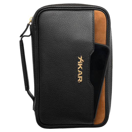 Xikar Sentinel Leather Case -Black Leather & Tan Suede