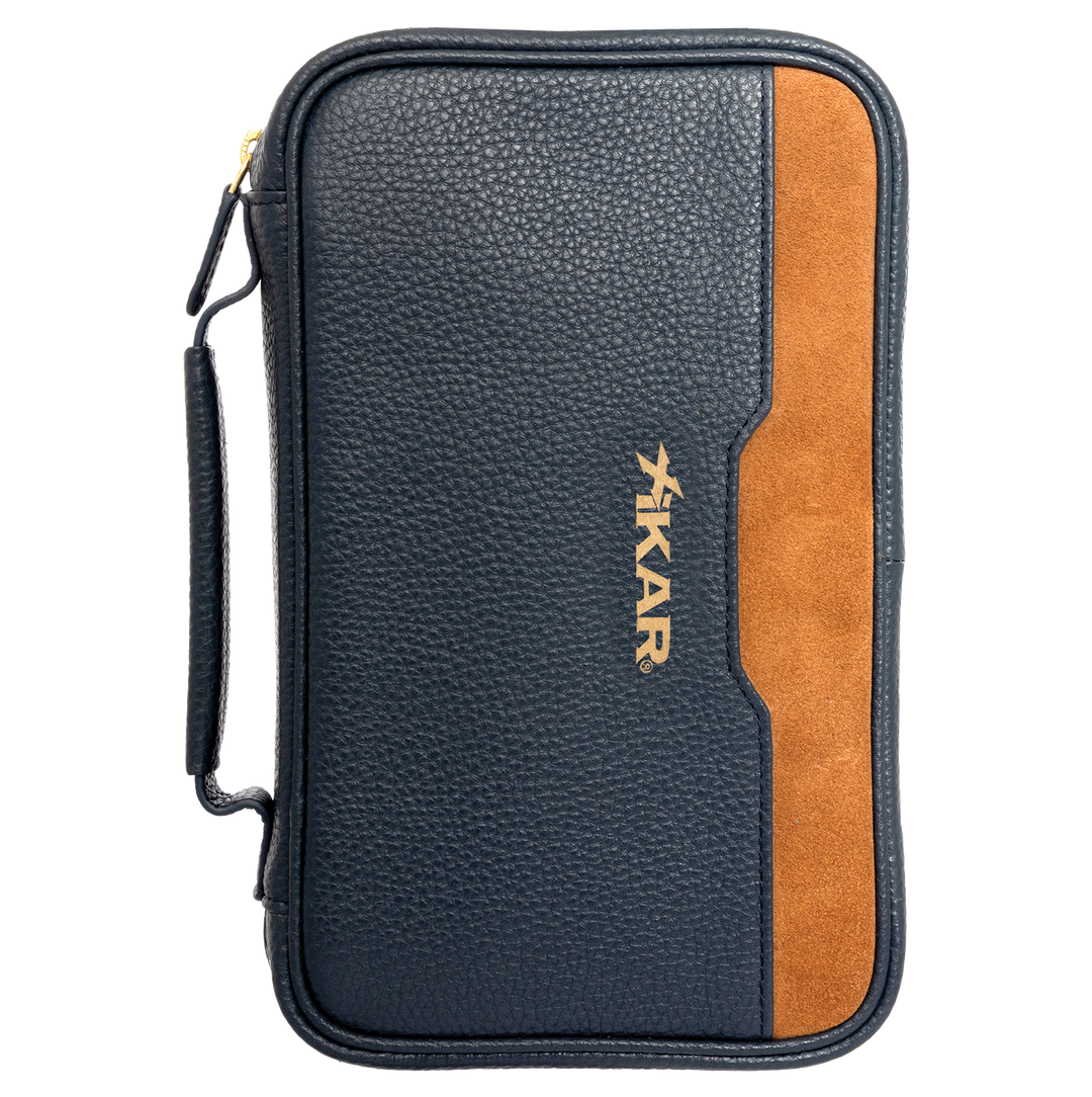 Xikar Sentinel Leather Case -Blue Leather & Tan Suede