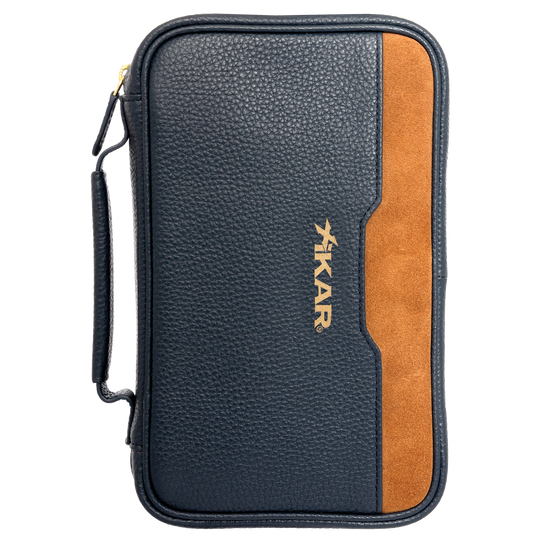 Xikar Sentinel Leather Case -Blue Leather & Tan Suede