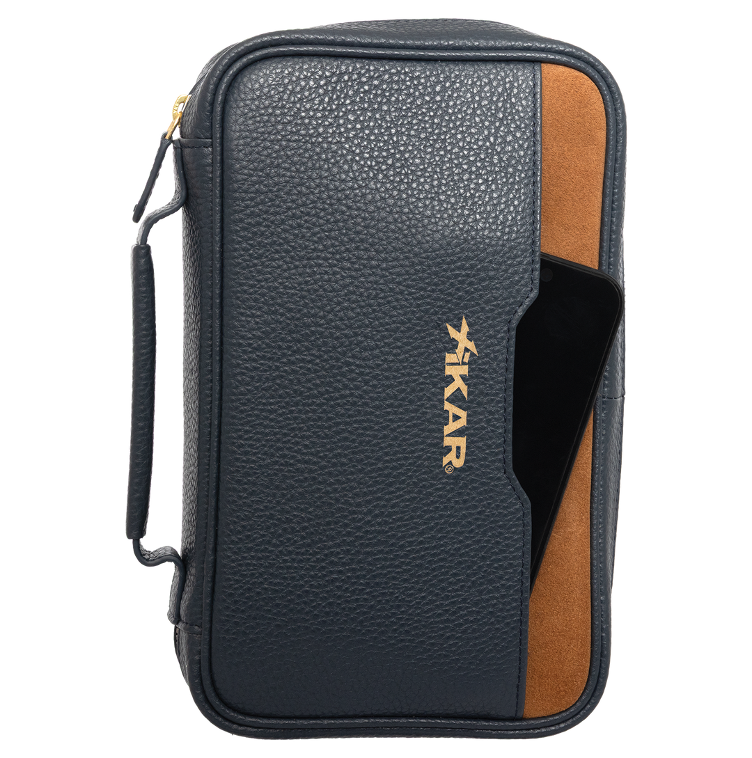 Xikar Sentinel Leather Case -Blue Leather & Tan Suede - view 5