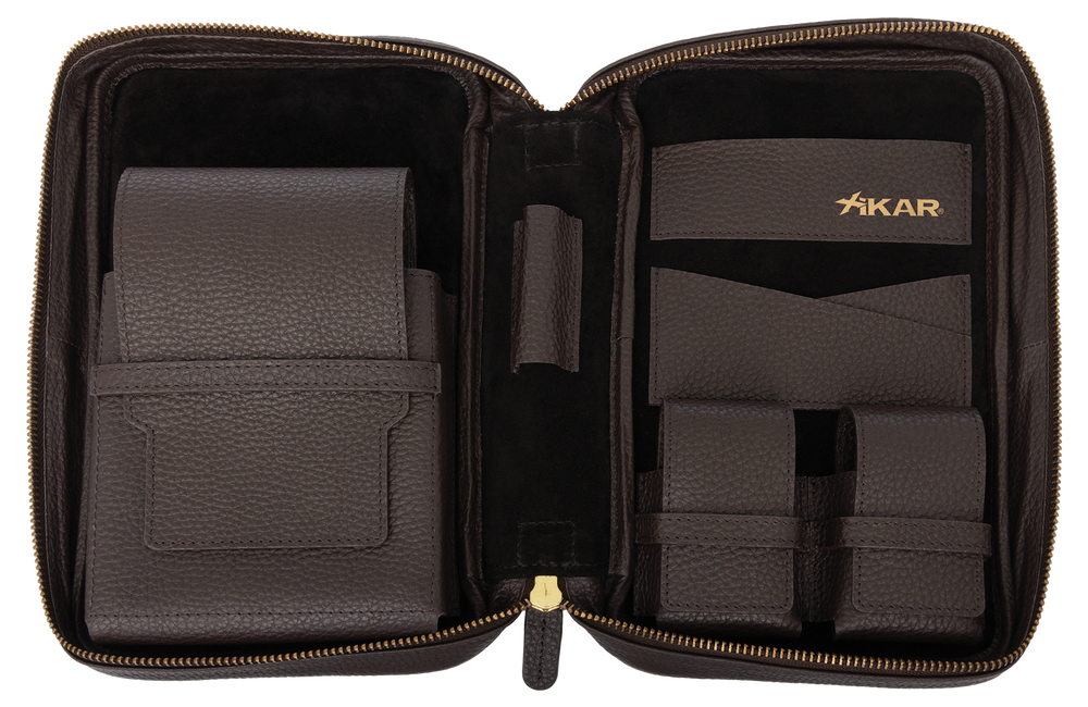 Xikar Sentinel Leather Case -Brown Leather & Tan Suede - view 2