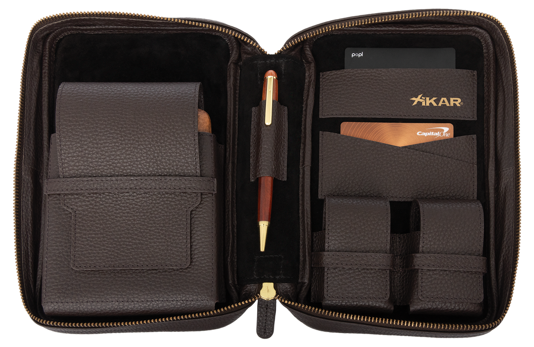 Xikar Sentinel Leather Case -Brown Leather & Tan Suede - view 3
