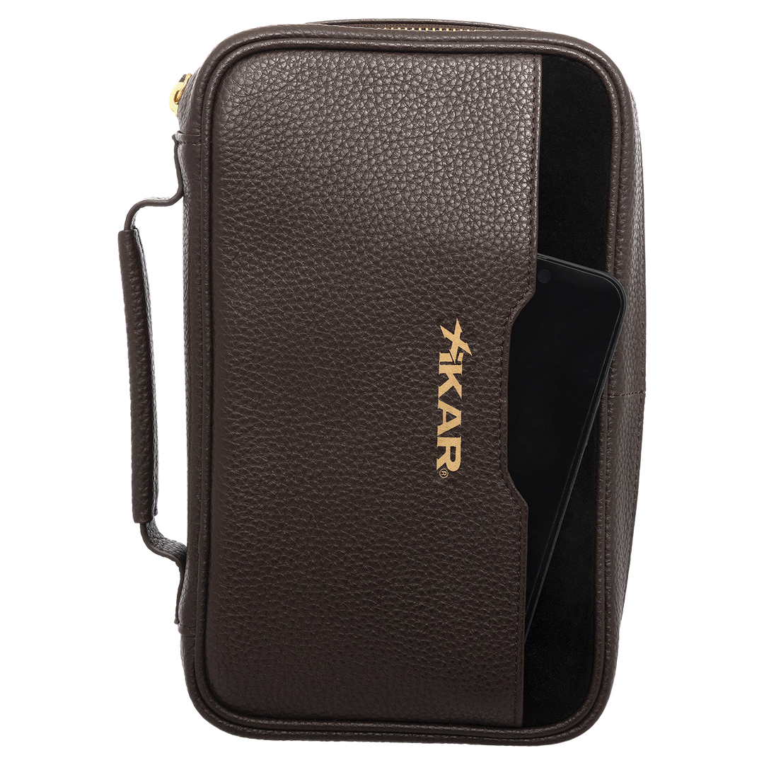 Xikar Sentinel Leather Case -Brown Leather & Tan Suede - view 5