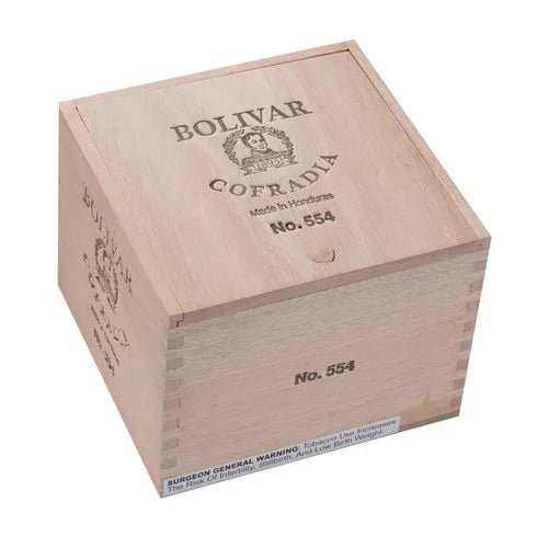 Wooden Bolivar Cofradia cigar box on a white background