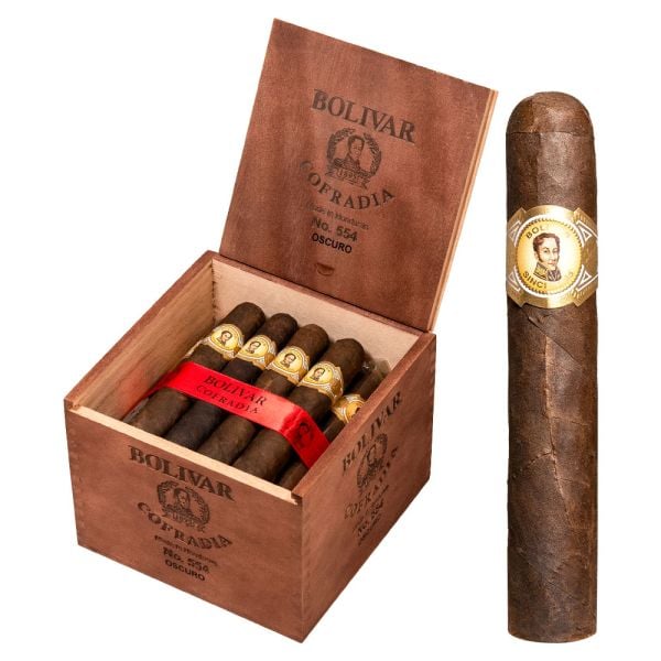 Box of 25 Bolivar Cigars with a wooden box on a white background