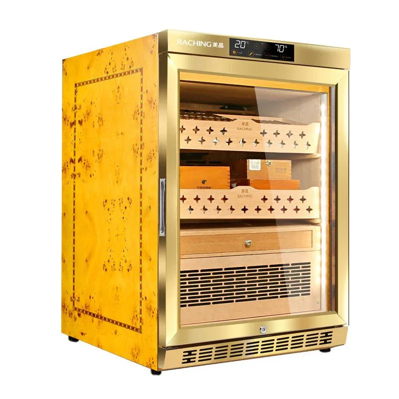 Raching MON800 climate control humidor cabinet in gold, at Cigar Inc, Woodland Hills