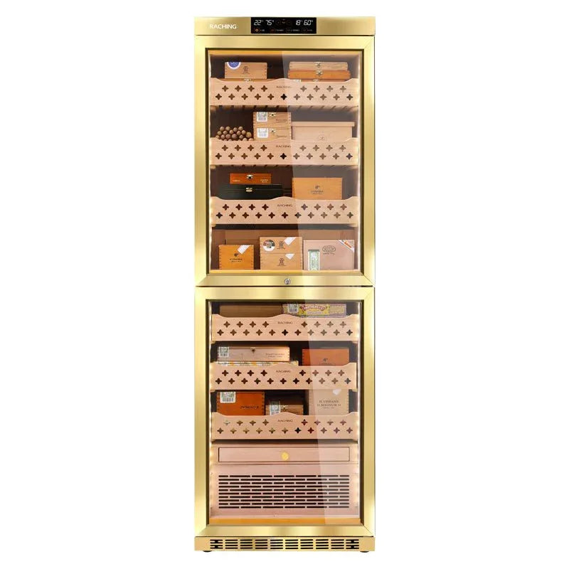 Raching MON3800B dual space cigar humidor in gold, at Cigar Inc, Woodland Hills