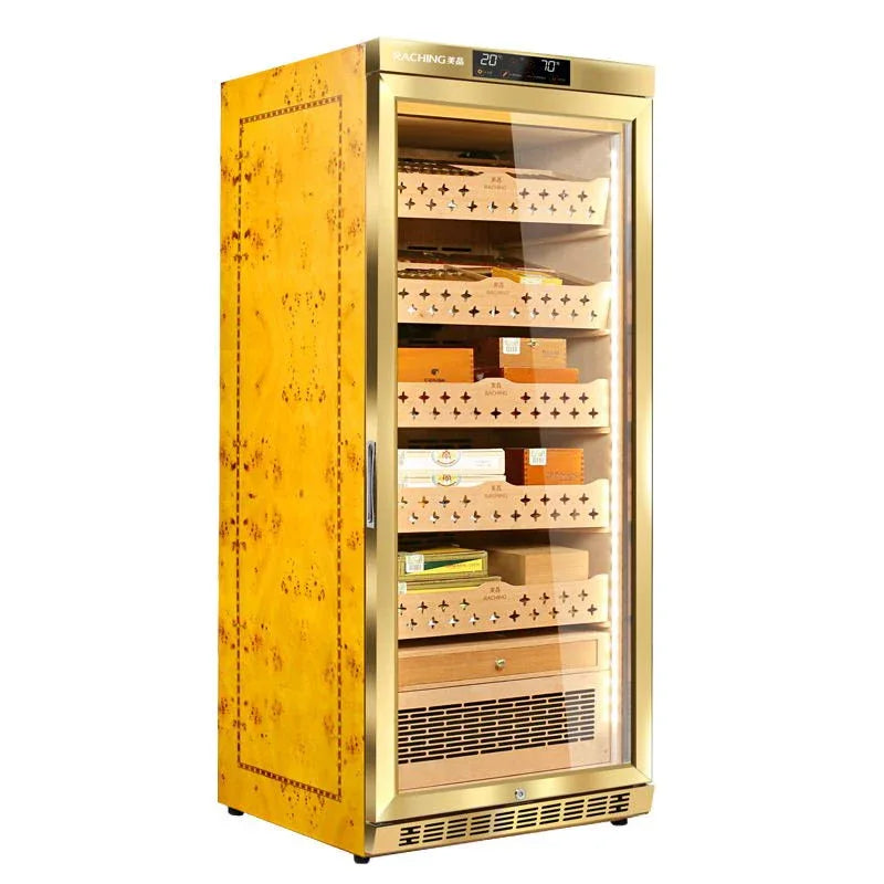 Raching MON1800 cigar humidor with ammonia removal in gold, at Cigar Inc, Woodland Hills